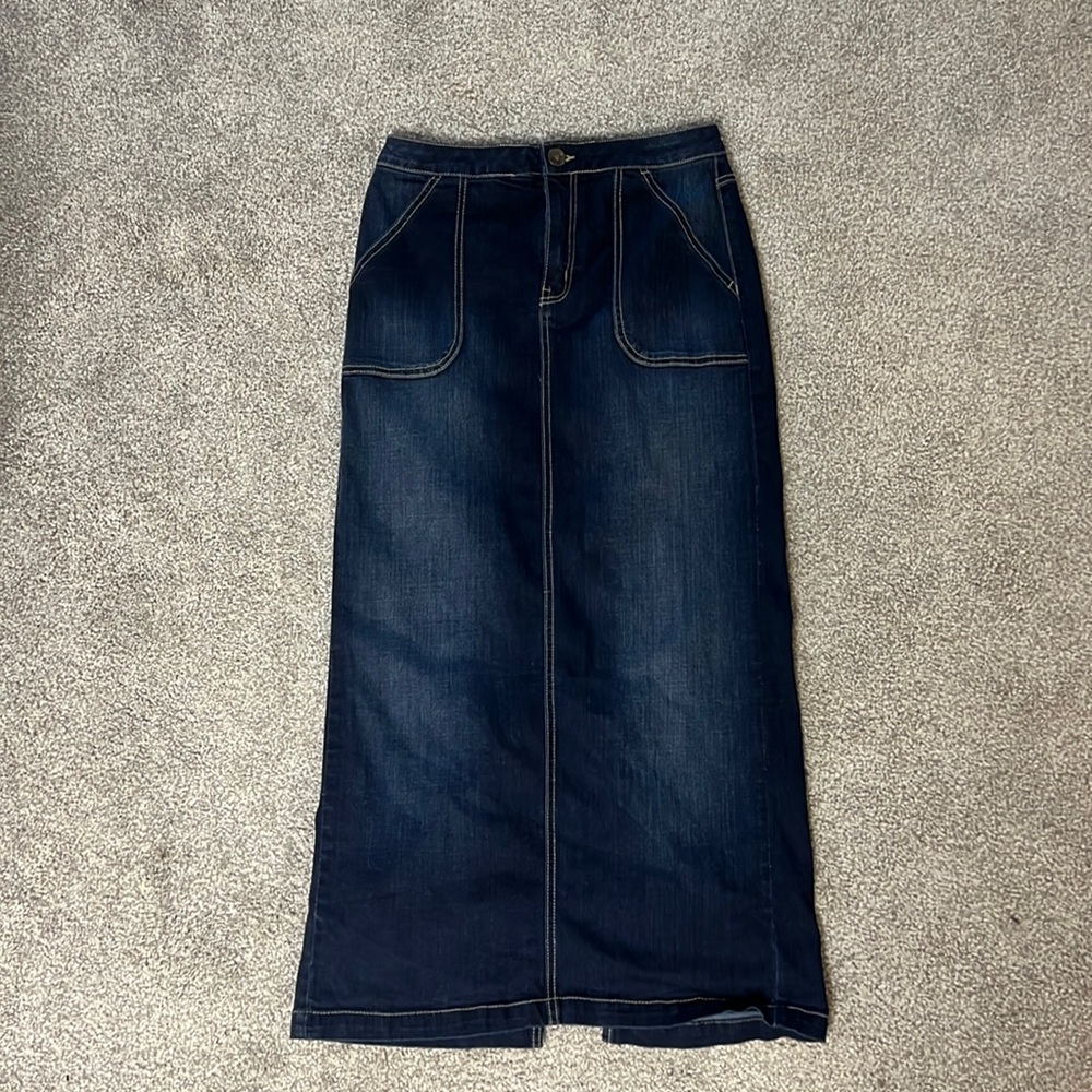 Long dark denim skirt